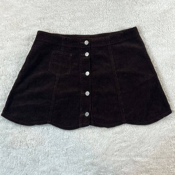 Vintage 90s Baxis brown corduroy scallop hem button down skirt, size 13 - Picture 1 of 6
